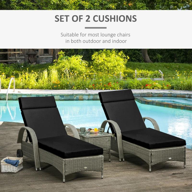 Best Set of 2 Sun Lounger Cushions, Replacement Cushions for Rattan Furniture with Ties, 196 x 55 cm, Black - Image 4