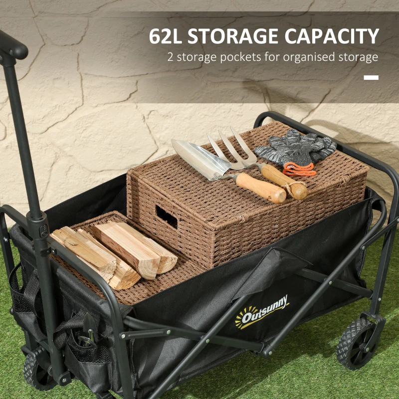 Best 62L Festival Trolley on Wheels, Garden Folding Trolley Cart, 120kg Heavy Duty Collapsible Folding Wagon with Adjustable Handle and Carrying Bag for Beach, Camping, Festival, Black - Image 4