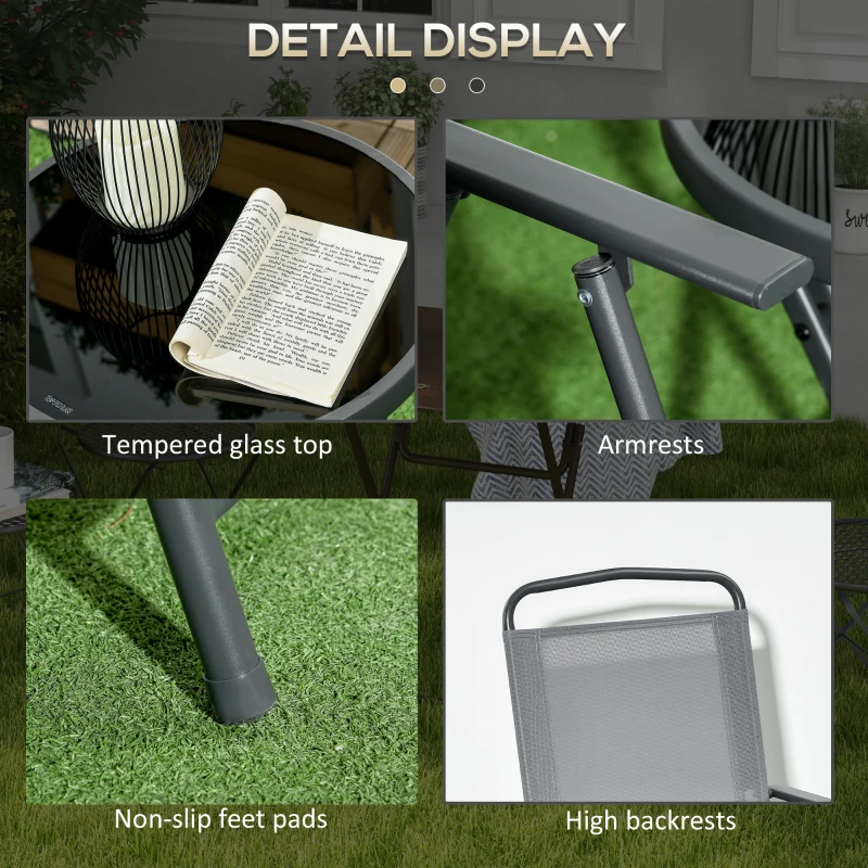 Best Three-Piece Garden Seat Set, with Glass-Top Table - Light Grey - Image 7