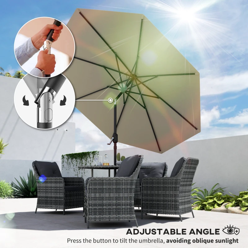 Best 2.6M Garden Parasol Umbrella with Tilt and Crank, Outdoor Sun Parasol Sunshade Shelter with Aluminium Frame, Light Grey - Image 5