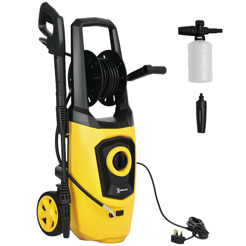 DURHAND 1800W High Pressure Washer, 150 Bar Pressure, 510 L/h Flow, High-Performance Portable Power Washer Jet Wash Cleaner with 6M Hose and Hose Reel for Garden, Car, Furniture, Yellow