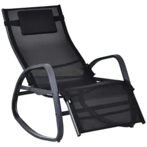 Best Garden Rocking Chair with 5-Level Adjustable Backrest, Rocking Sun Lounger with Removeable Headrest Pillow, Footrest, Armrest and Safety Stopper, Black