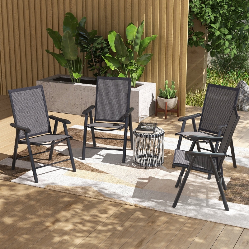 Best Set of 4 Foldable Metal Garden Chairs Outdoor Patio Park Dining Seat Furniture Charcoal Grey - Image 10