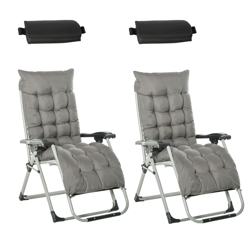 Best 2pc Reclining Zero Gravity Sun Loungers ,Folding Chaise Lounge Chair with Cushions, Dark Grey - Image 11