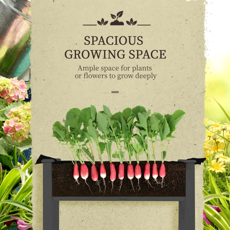 Best Raised Garden Bed Outdoor Elevated Wood Planter Box w/ PE Cover, Dark Grey - Image 7