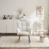 Teddy Fabric Rocking Chair with Tufted Upholstery, Padded Seat, Ergonomic Backrest, Ideal for Bedroom, Hallway, 102L x 70W x 105H cm, White - Image 3