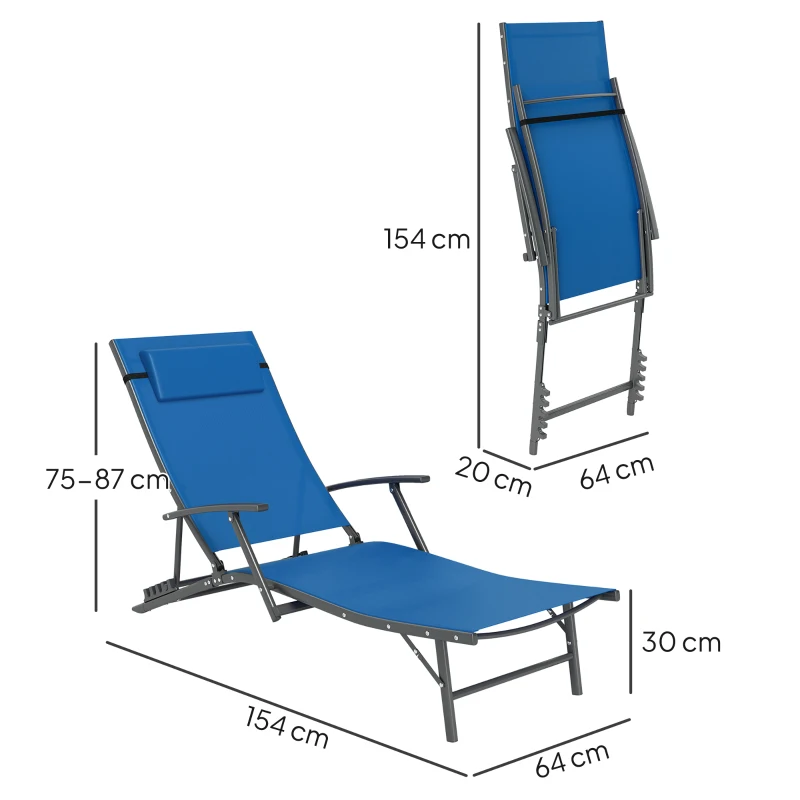 Best Set of Two Adjustable Back Sun Loungers - Blue - Image 3