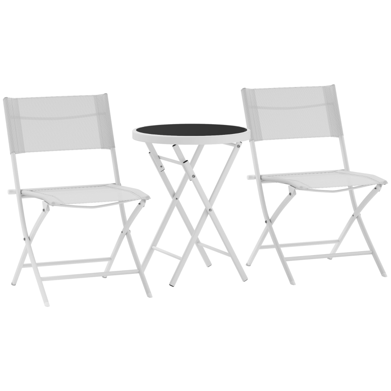 Best 3 Pieces Outdoor Bistro Set, Glass Top Outdoor Table and 2 Folding Chairs with Protecting Feet, White - Image 10