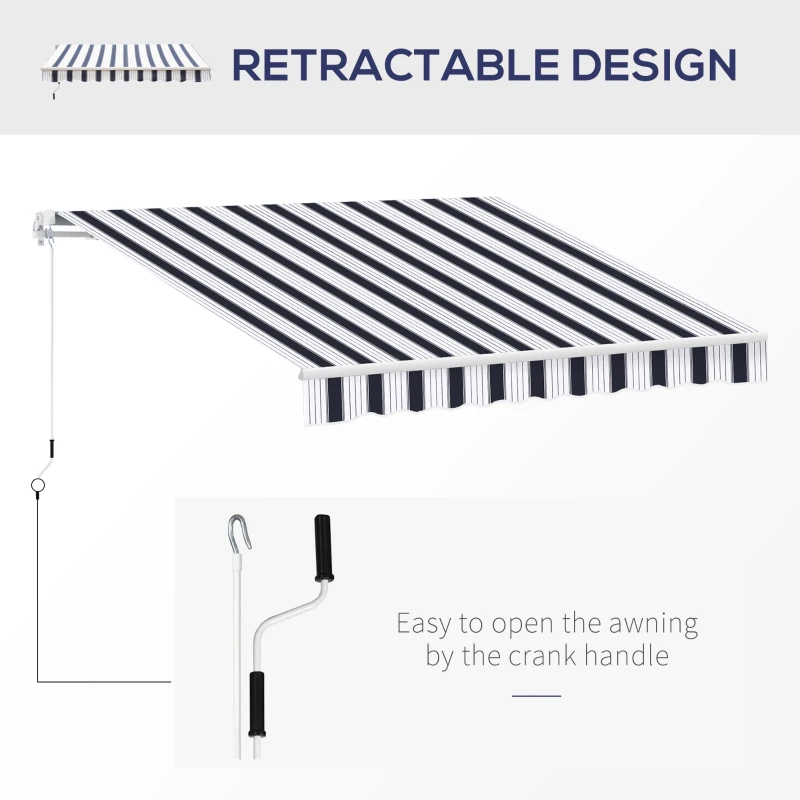 Best Manual Retractable Awning, 2.5x2 m-Dark Blue/White Stripes - Image 5