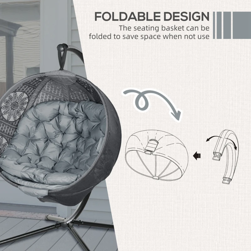 Best Round Egg Basket Chair, with Steel Stand, Charcoal Grey - Image 6