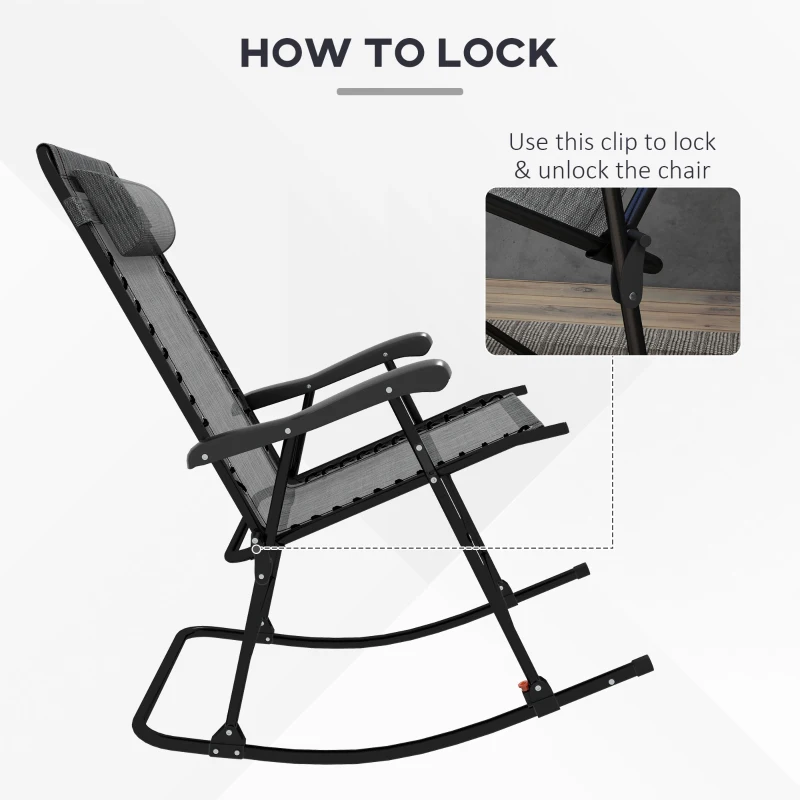 Best Folding Rocking Chair Outdoor Portable Zero Gravity Chair w/ Headrest Grey - Image 5