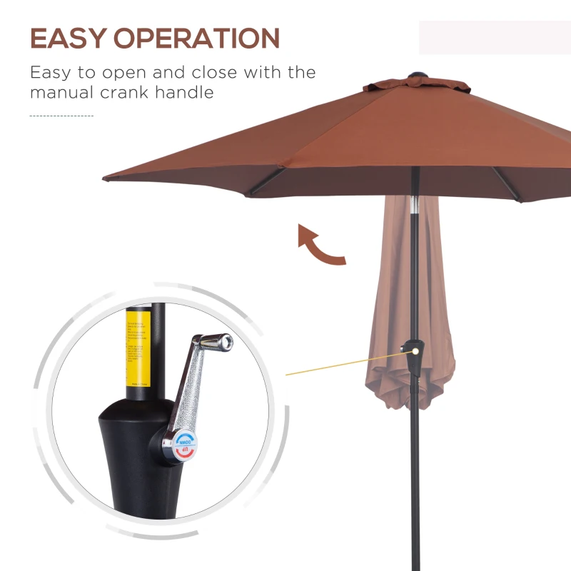 Best 2.6M Garden Parasol Umbrella with Tilt and Crank, Outdoor Sun Parasol Sunshade Shelter with Aluminium Frame, Coffee - Image 4