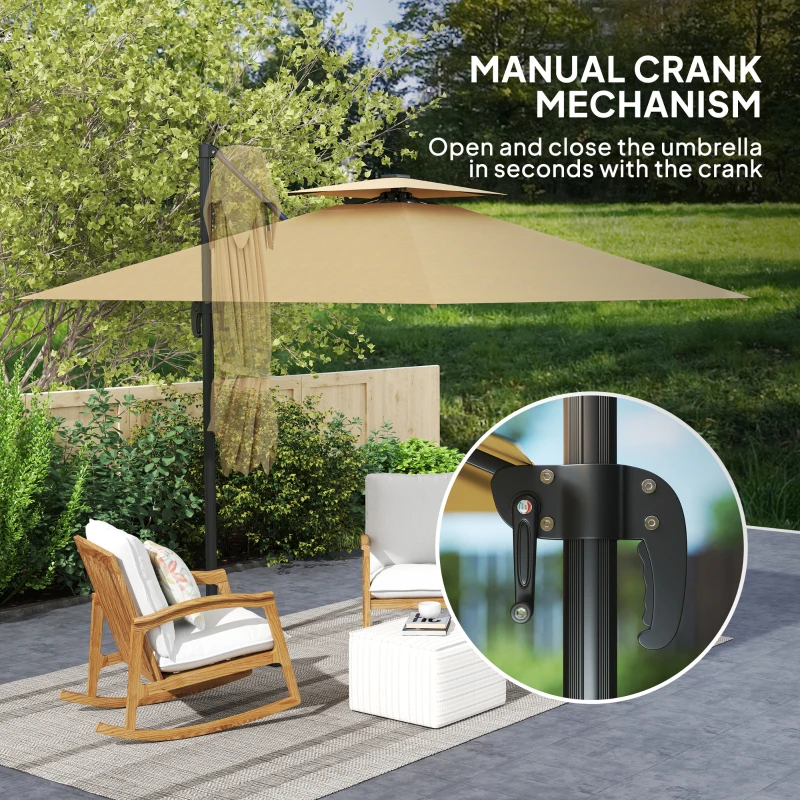Best 2.5m Cantilever Parasol with Solar Powered LED Lights, 360° Rotation, Tilt Adjustment, Crank Handle, Khaki - Image 6