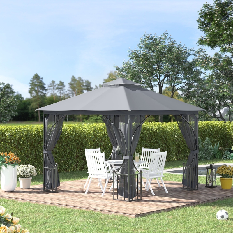 Best 3 x 3(m) Garden Gazebo Patio Party Tent Shelter Outdoor Canopy Double Tier Sun Shade Metal Frame Netting, Light Grey - Image 11