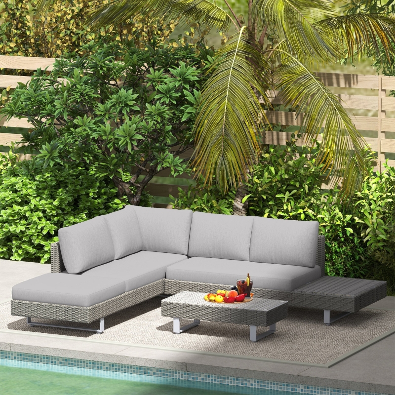 Best 5-Seater Rattan Wicker Sofa Set Furniture Patio Tea Table Set with Cushions, Light Grey - Image 9
