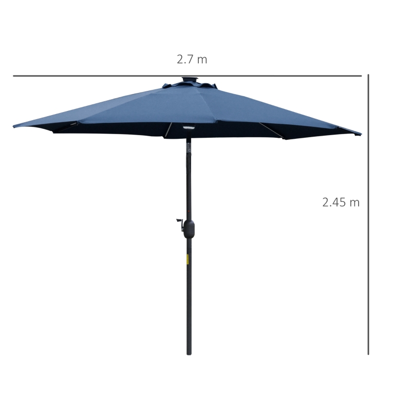 Best 2.7m Garden Parasol Sun Umbrella w/ LED Solar Light Angled Canopy Blue - Image 3