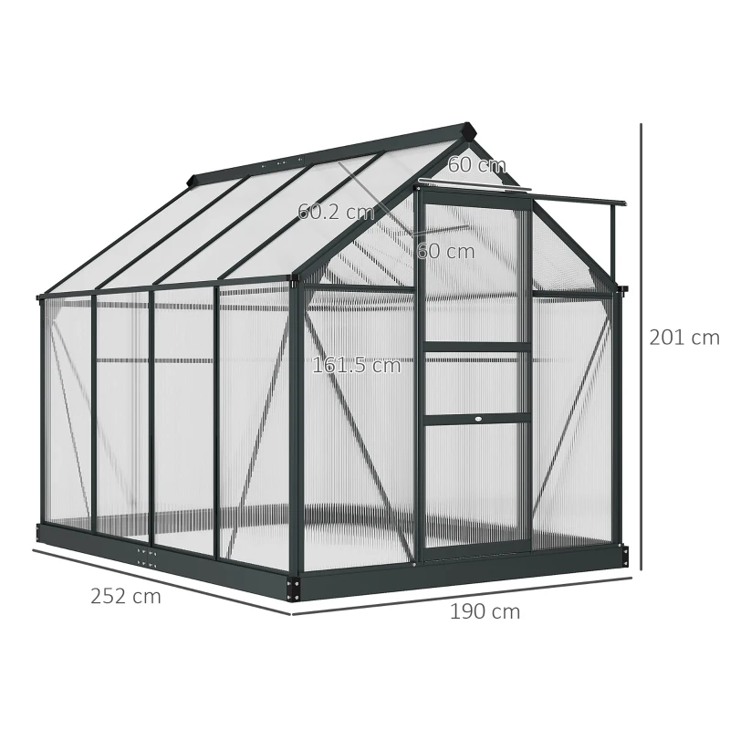 Best 6 x 8ft Polycarbonate Greenhouse, Large Walk-In Green House with Slide Door and Window, Garden Plants Grow House with Aluminium Frame and Foundation, Grey - Image 3
