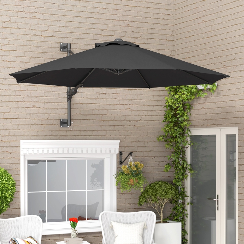Best 3m Wall-Mounted Parasol Shade, with Handle - Grey - Image 10