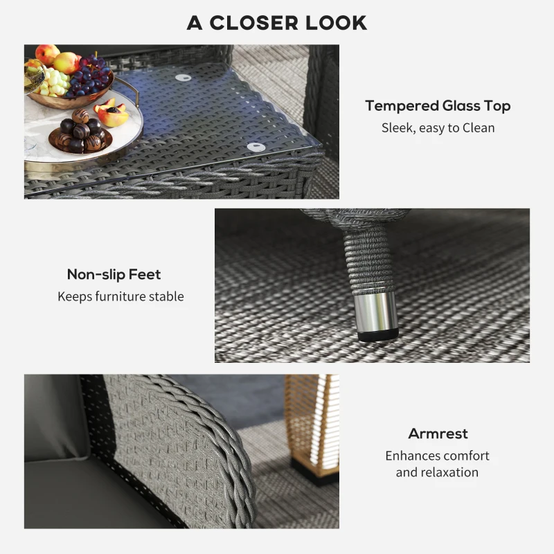 Best Four-Piece Rattan Sofa Set, with Glass-Top Table - Light Grey - Image 6