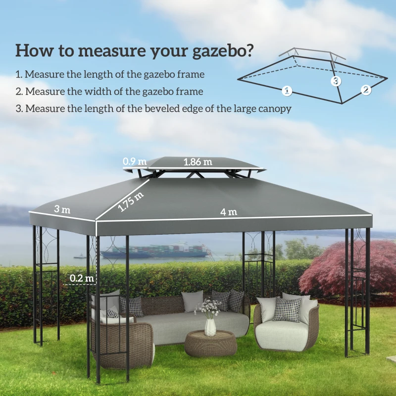 Best Gazebo Roof Replacement, for 3 x 4m Frames - Grey - Image 3