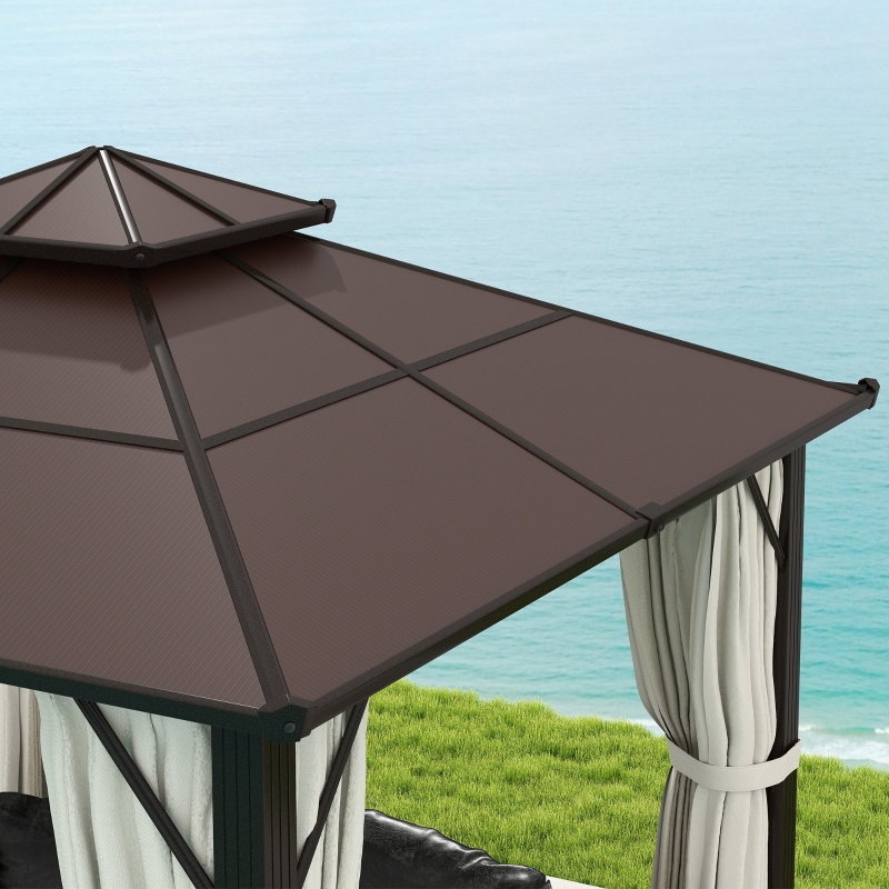 Best 3 x 3(m) Hardtop Gazebo Canopy with UPF30+ Double Polycarbonate Roof, Aluminium Frame Garden Gazebo Permanent Pavilion with Mosquito Netting and Curtains for Patio, Deck, Beige - Image 9