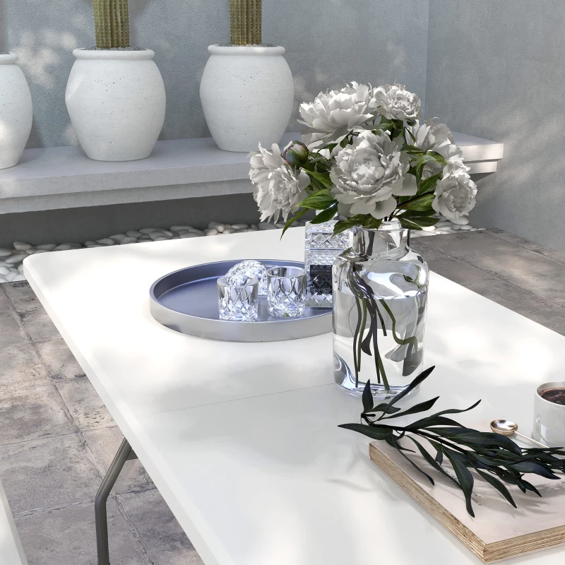 Best 180 x 75cm Folding Garden Table, Outdoor HDPE Picnic Table for 6, Rectangular Patio Table with Metal Frame, White - Image 8