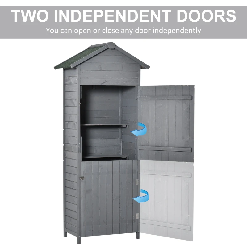 Best Wooden Garden Storage Shed Utility Gardener Cabinet w/ 3 Shelves, Tilted-felt Roof and Two Lockable Doors, 79cm x 49cm x 191.5cm, Dark Grey - Image 6