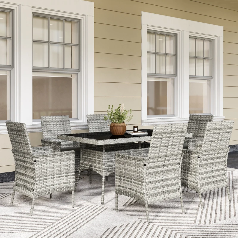 Best Seven-Piece Rattan Dining Set - Mixed-Grey - Image 2