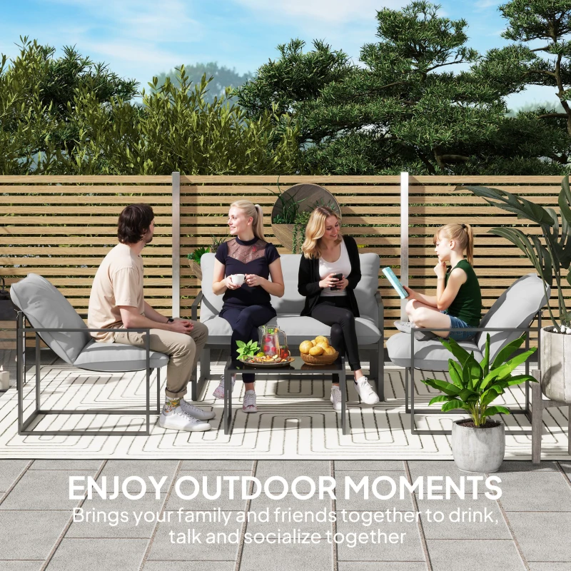 Best Four-Piece Relaxed Back Garden Dining Set - Black/Light Grey - Image 7