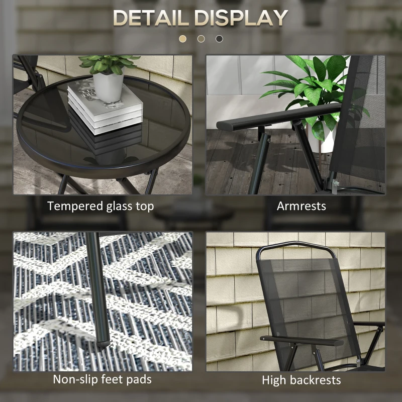 Best Three-Piece Garden Seat Set, with Glass-Top Table - Black - Image 7