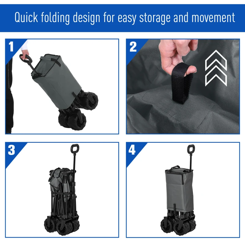 Best Outdoor Pull Along Cart Folding Cargo Wagon Trailer Trolley for Beach Garden with Handle, Anti-Slip Wheel - Dark Grey - Image 6