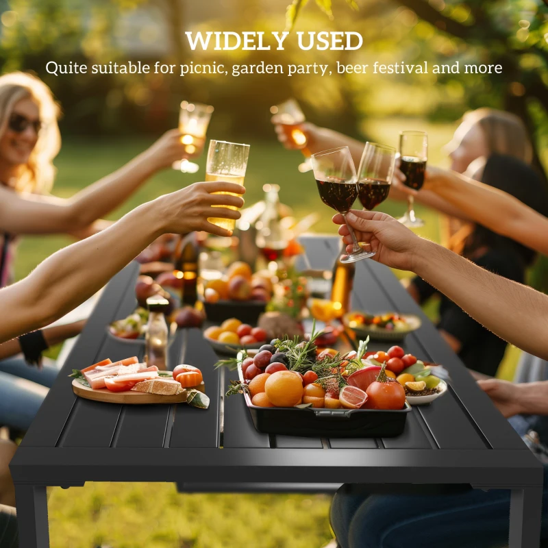 Best 3 Pieces Picnic Bench Set with Table and 2 Benches, Slated Design Dining Trestle Beer Table and Seat, Black - Image 6