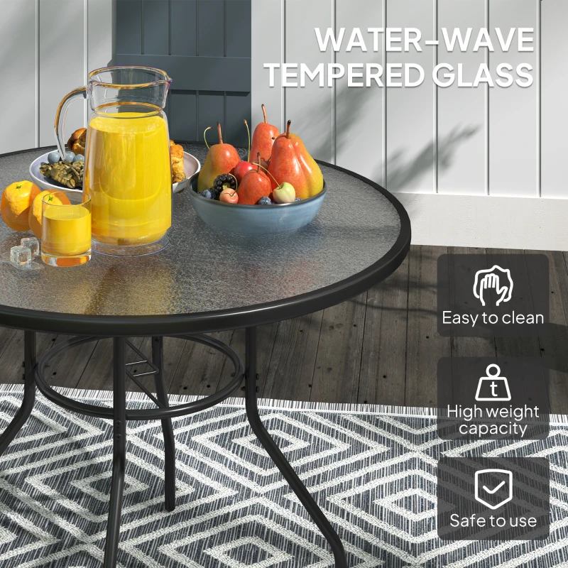 Best Glass-Top Garden Table, with Parasol Hole - Black - Image 5