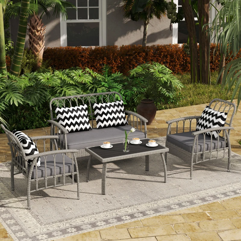 Best Four-Piece Rattan Cut-Out Sofa Set - Grey - Image 2