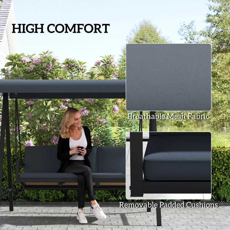 Best Three-Seat Garden Swing Chair, with Adjustable Canopy - Dark Grey - Image 5