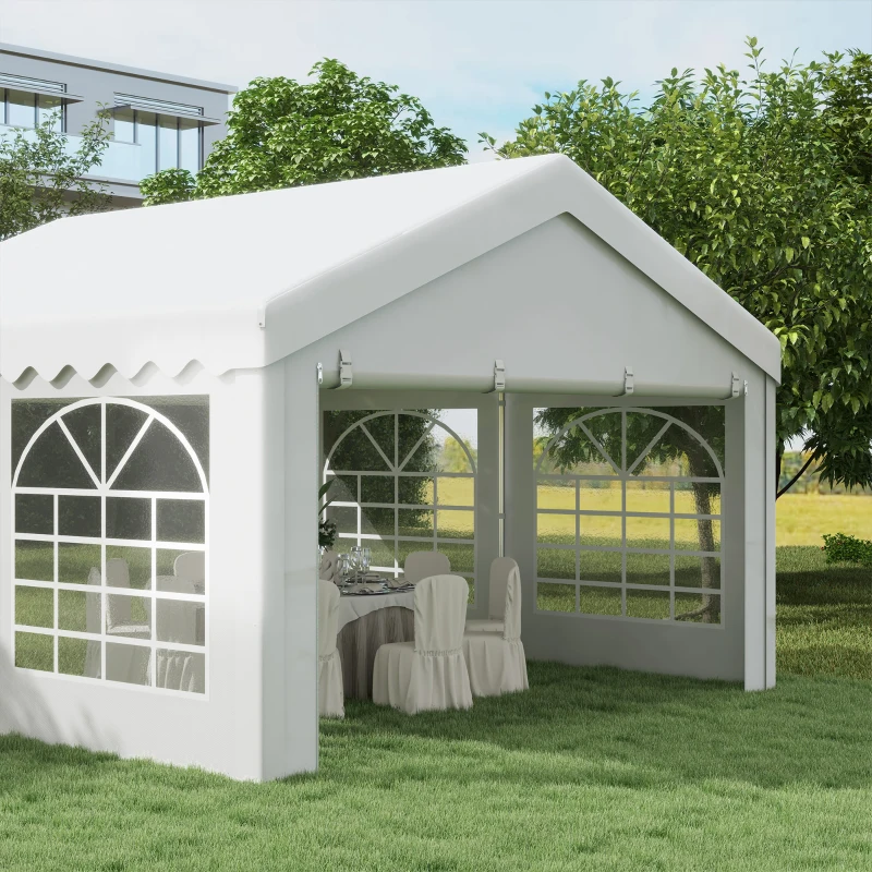 Best 4m x 4m Marquee Party Tent Wedding Canopy, Pop Up Gazebo with Sidewalls, Doors, Windows, Galvanised Garden Gazebo for Parties Events, White - Image 8