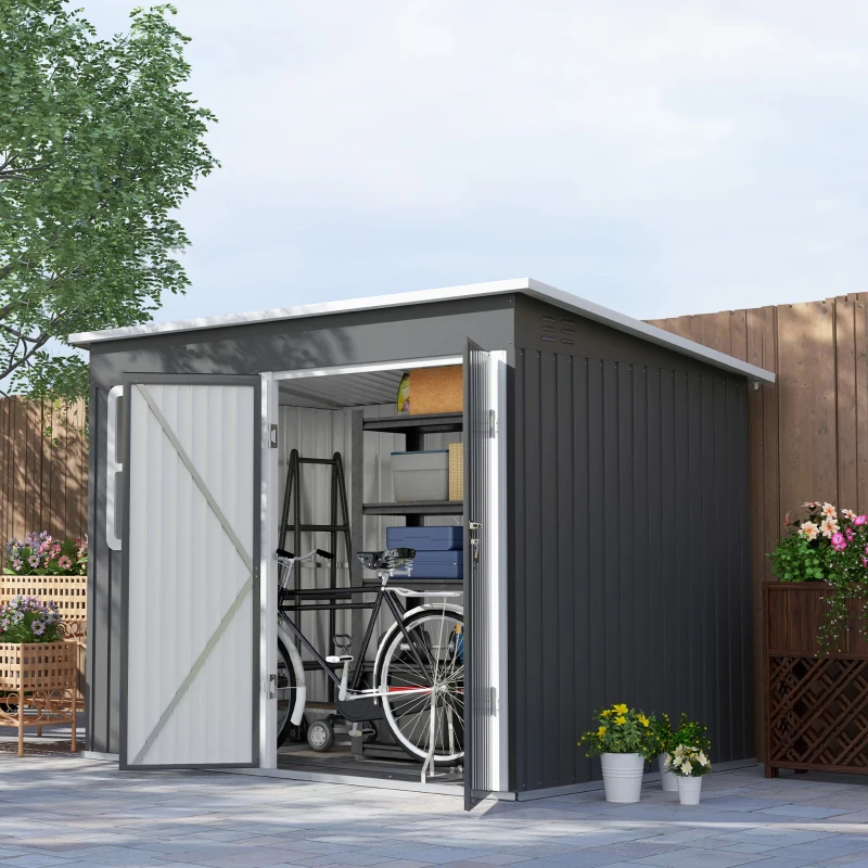 Best 8.5 x 6ft Storage Shed Galvanised Steel Garden Shed, Metal Shed with Foundation Kit, Window, Lockable Wide Doors and Air Vents for Outdoor Patio, Dark Grey - Image 2