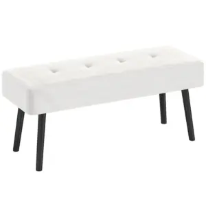 Best End of Bed Bench, Corduroy Bedroom Bench with Thick Padding and Steel Legs, Tufted Window Seat for Entryway, Living Room, Cream White