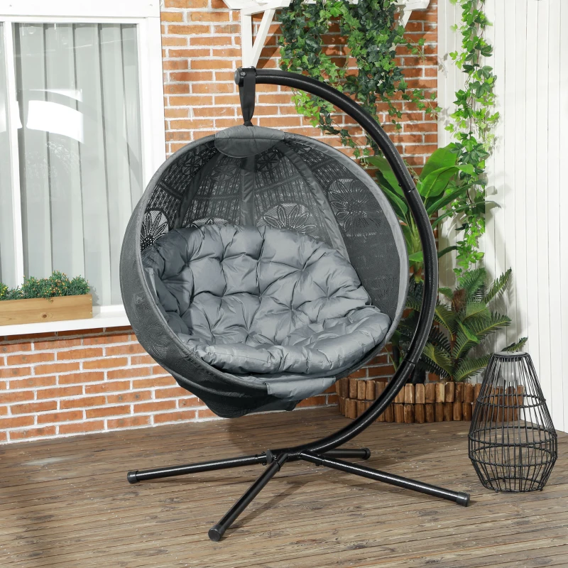Best Round Egg Basket Chair, with Steel Stand, Charcoal Grey - Image 2