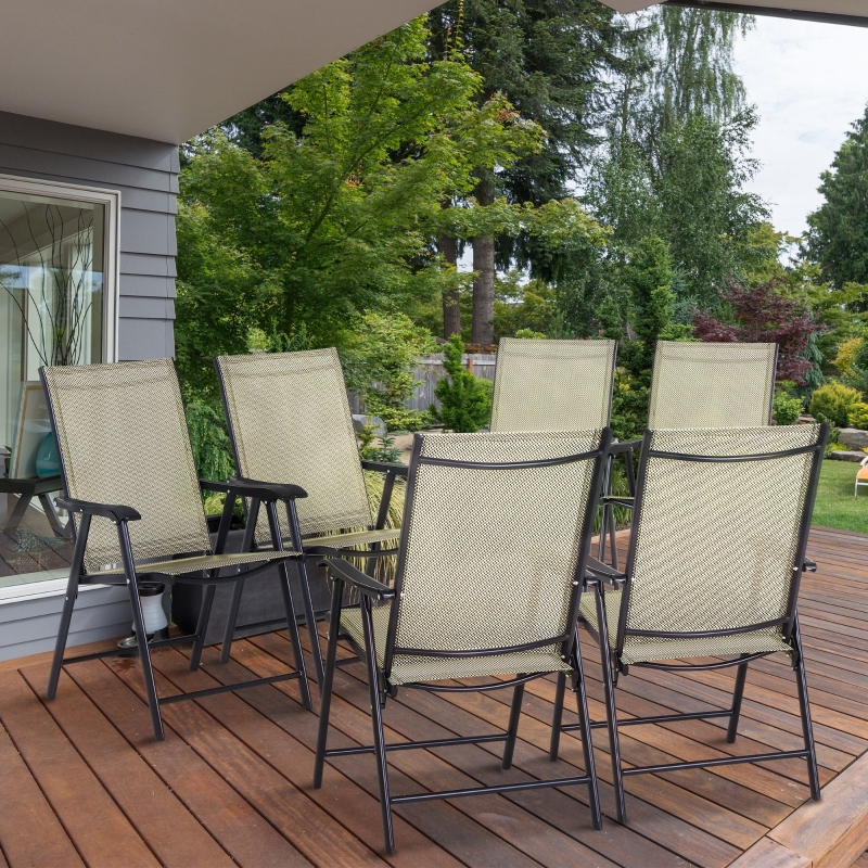 Best Set of 6 Folding Garden Chairs, Metal Frame Garden Chairs Outdoor Patio Park Dining Seat with Breathable Mesh Seat, Beige - Image 10