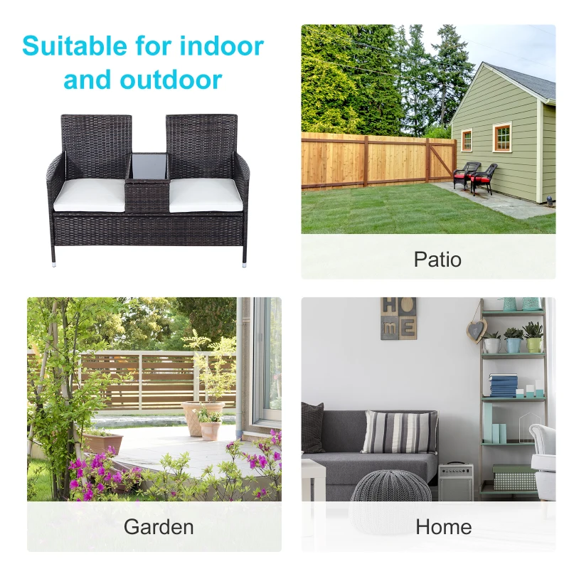 Best 2-Seater Rattan Chair Furniture Set W/ Middle Tea Table-Brown - Image 7