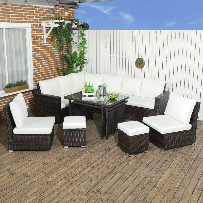 Best Seven-Piece Rattan Garden Sofa Set, with Expanding Table - Cream White - Image 2