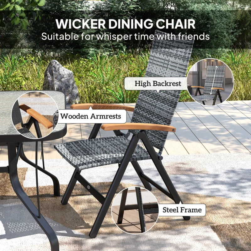 Best Outdoor Folding Rattan Chair with Armrests, High Backrest, for Garden, Camping, Balcony, Porch - Light Grey - Image 4