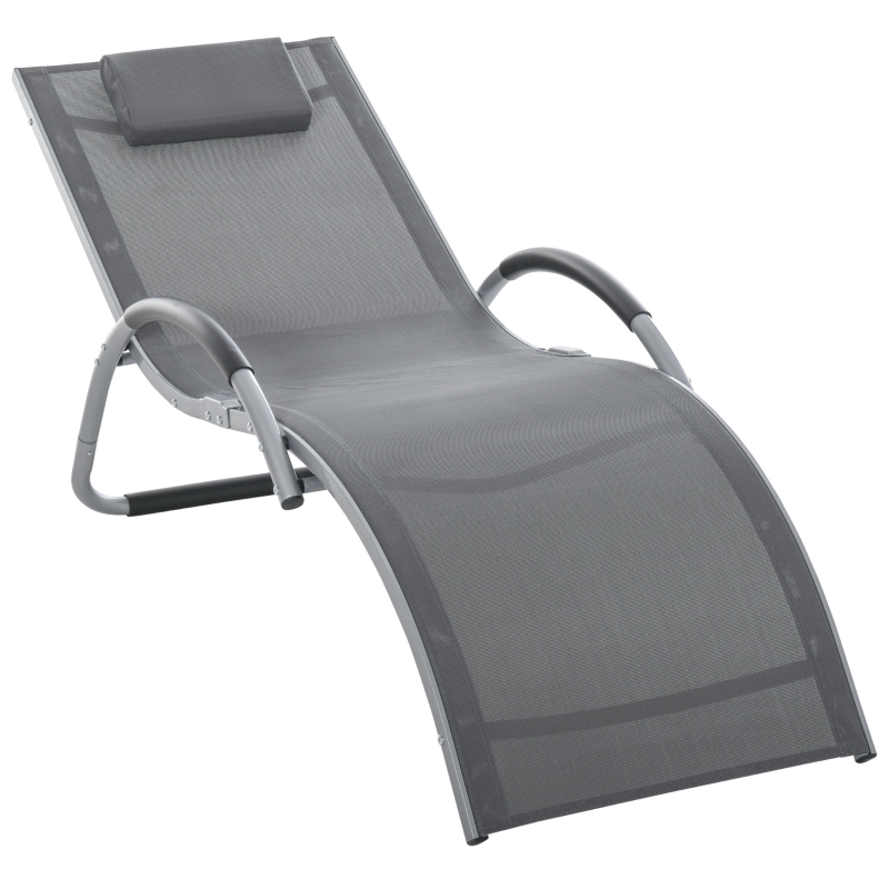 Best Sun Lounger Reclining Chair Portable Armchair with Pillow for Garden Patio Outside Aluminium Frame, Dark Grey - Image 11