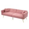 Convertible Sofa Bed with Adjustable Backrest, Gold Legs, Side Pockets, Sherpa Fabric Sleeper Sofa for Bedroom, 176L x 64W x 75H cm, Pink - Image 12