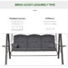 Best 3 Seater Garden Swing Chair Outdoor Hammock Bench w/ Adjustable Canopy, Cushions and Cup Trays, Brown Steel Frame, Dark Grey Fabric - Image 4