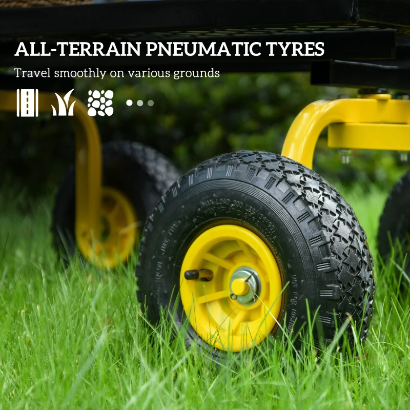 Best Garden Trolley Cart, Heavy Duty Garden Cart with Metal Frame, 10" Pneumatic Wheels, Rotating Handle, 150kg Capacity, for Garden, Farm, Yellow - Image 5