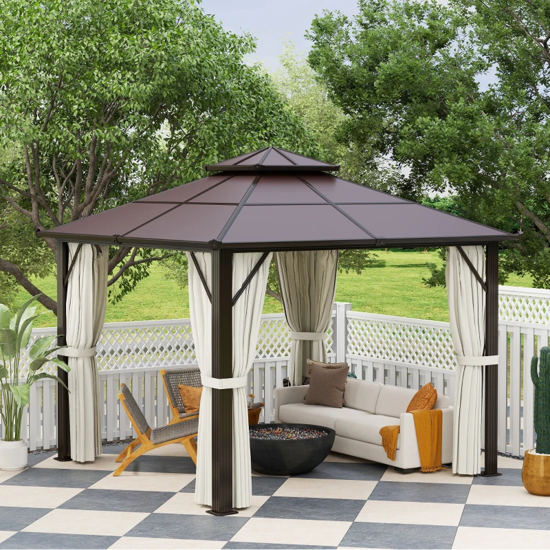 Best 3 x 3(m) Hardtop Gazebo Canopy with UPF30+ Double Polycarbonate Roof, Aluminium Frame Garden Gazebo Permanent Pavilion with Mosquito Netting and Curtains for Patio, Deck, Beige - Image 8