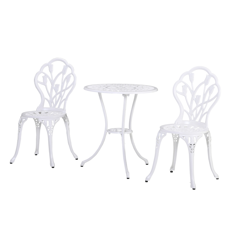 Best 3 Piece Patio Bistro Set for 2, Outdoor Aluminium Garden Table and Chairs with Umbrella Hole for Balcony, White - Image 11