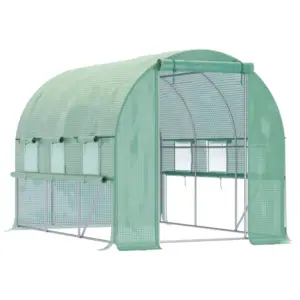 Best Walk-in Polytunnel Greenhouse Green House with Roll-up Sidewalls, UV-resistant PE Cover, 3 x 2 x 2m, Green